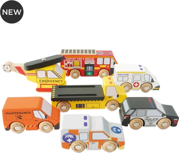 Le Toy Van ensemble de véhicules de secours avec hélicoptère