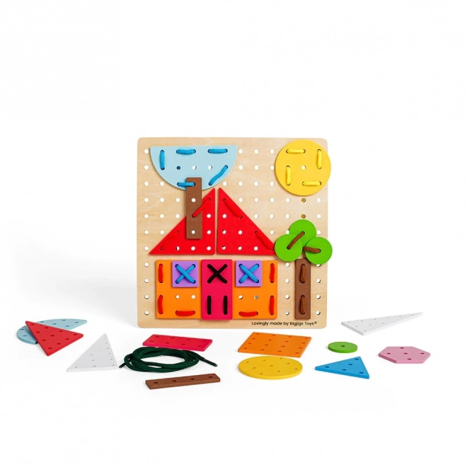 Bigjigs Toys Wooden Lacing Game Geometric Shapes