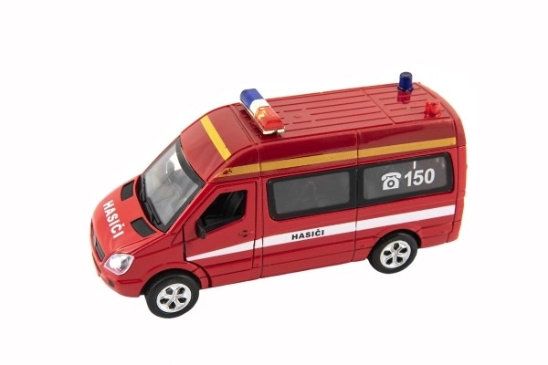 Fire truck metal/plastic 15 cm with light and sound, pull-back