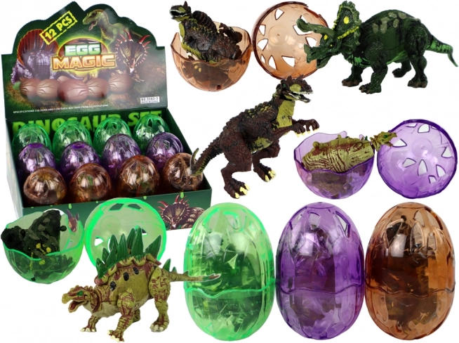 Dinosaurusei met figuur 9 cm, 3 kleuren