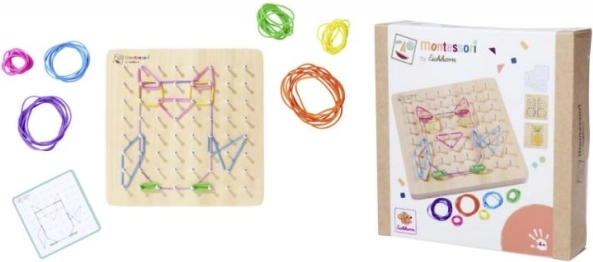 Planche géométrique Montessori avec élastiques colorés