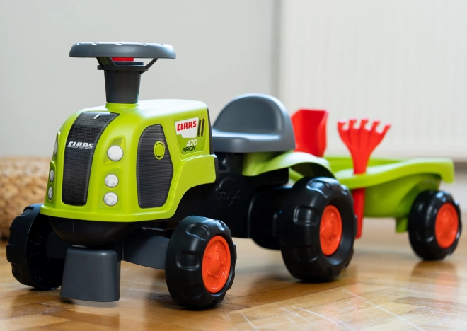 Tracteur enfant Falk Claas 470 Arion vert avec remorque et ensemble pour le sable
