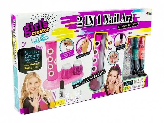 Nagelverzierungssatz für Kinder mit Glitzerspender und bunten Aufklebern