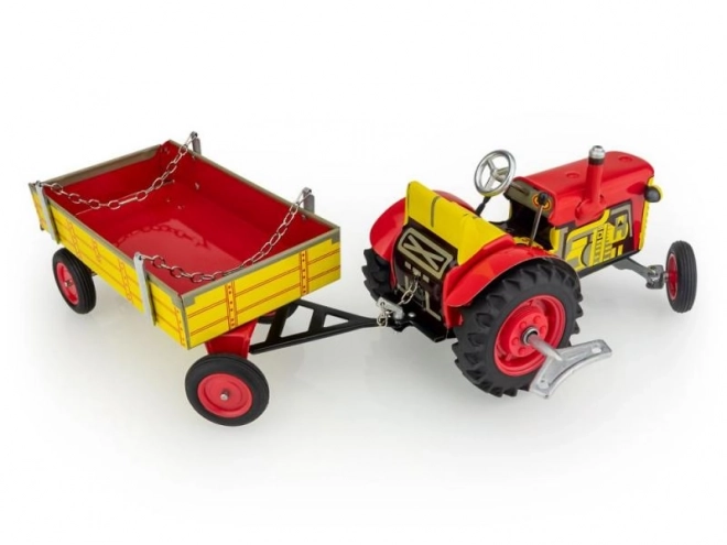 Tractor Zetor met aanhanger rood op sleutel metaal 28cm Kovap in doos