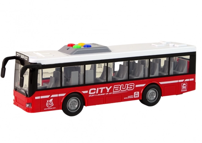 Interactieve groene bus op batterijen met frictieaandrijving 1:16 – Rood
