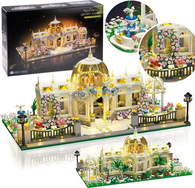 Neoclassical Botanical Garden Pavilion Building Set with LED Lighting, 2397 Pieces
