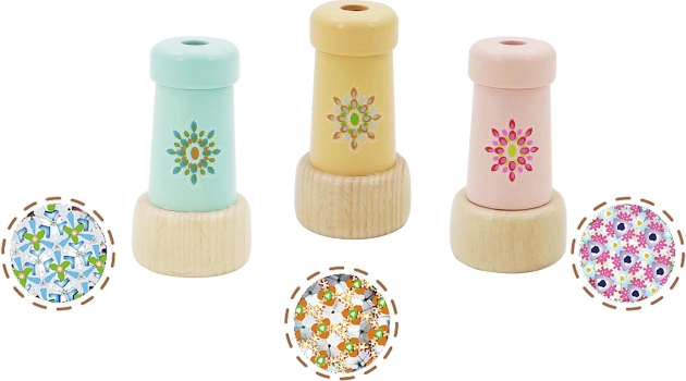 Kaleidoskop aus Holz, bunt