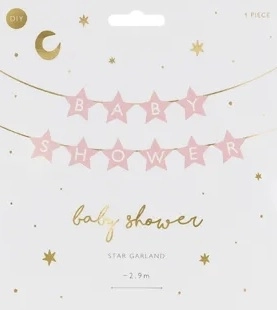 Banner voor babyshower sterren licht 290cm x 16,5cm – Lichtroze