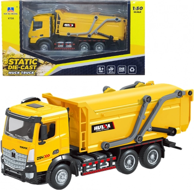 Metalen model van vuilniswagen Huina geel 1:50