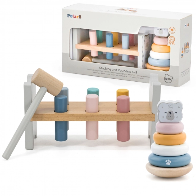 Houten set PolarB Pyramide en hamerbank Beertje Montessori