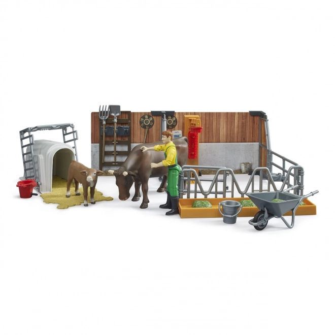 Rinderstall mit Figuren und Zubehör
