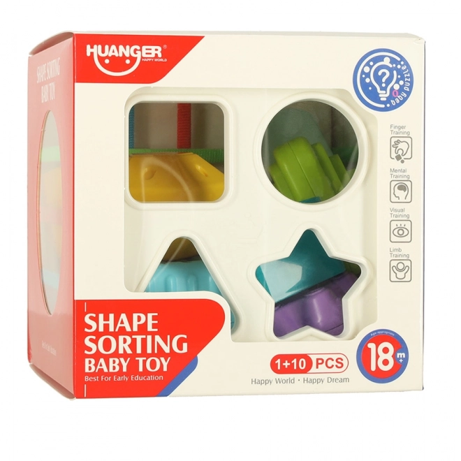 Flexibele sensorische kubus met vierkante puzzelblokken en vormensorteerder