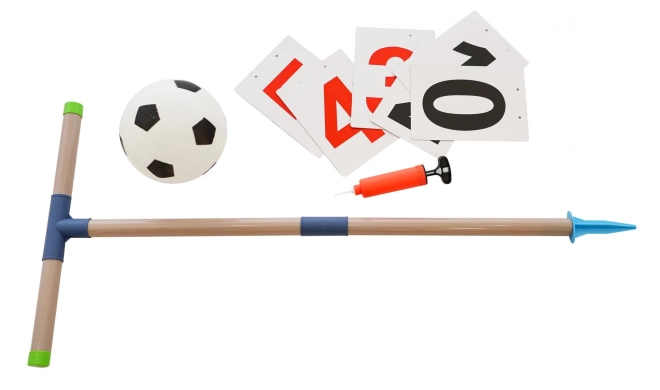 Set aus zwei Fußballtoren mit Spielstandtafel und Zubehör