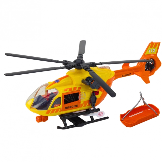Reddingshelikopter met haak en brancard met licht en geluid oranje 1:12