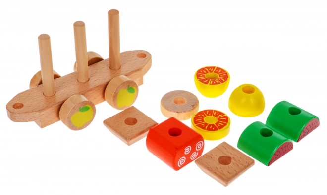 Houten locomotief met drie treinwagons voor kinderen 3+ Sensorisch speelgoed + 27 blokken