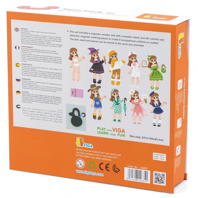 Houten magnetische aankleedpop - meisje