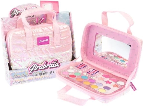 GIRABRILLA makeup pouch with pink sequins and mirror