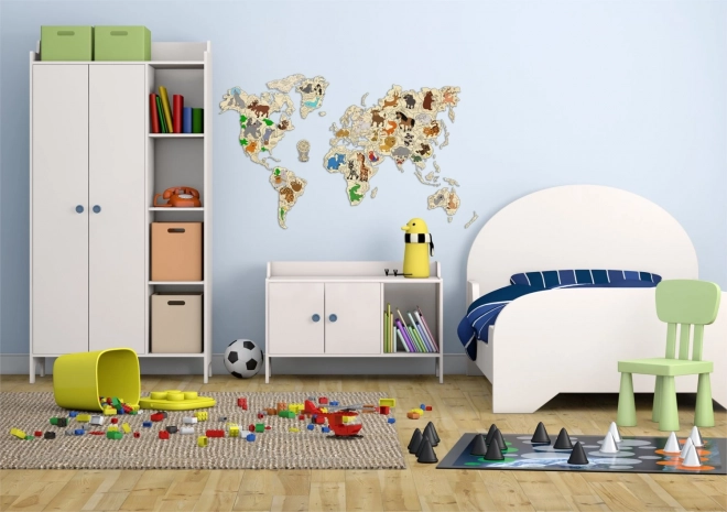 Wooden Animal World Map 3D, Size M