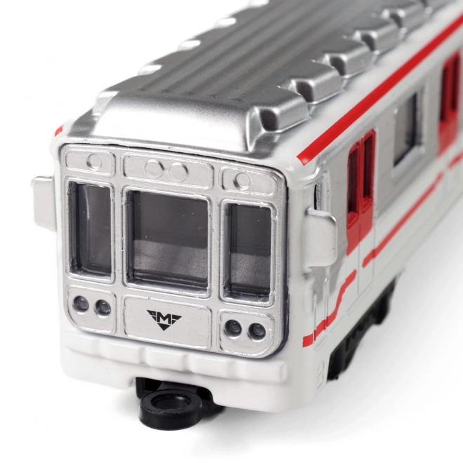 Praagse metro metaal 16 cm met opwindmechanisme in doosje 19,5x7x6 cm