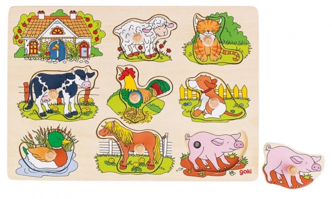 Goki houten puzzel met geluiden van huisdieren
