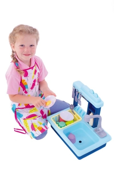 Blauwe kinderafwasbak met batterijgevoede kraan