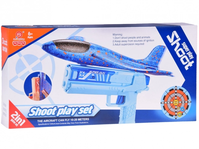 Avion en mousse avec lumière LED lancé depuis un pistolet