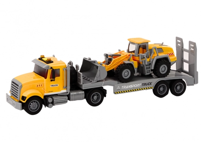 Camion jaune avec excavatrice, lumières et sons