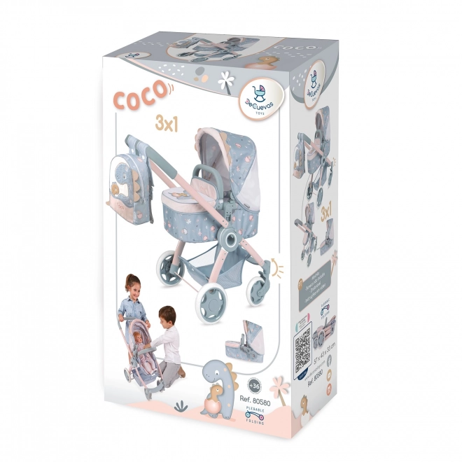 DeCuevas 80580 Opvouwbare poppenwagen 3 in 1 met rugzak COCO 2024 - 70 cm