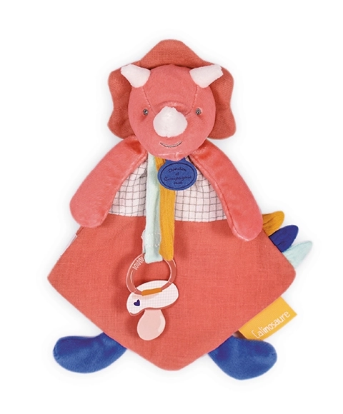 Doudou gift set - toy with pacifier holder pink dinosaur
