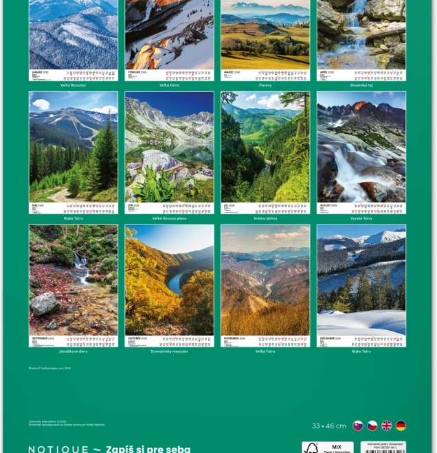 Muurkalender Nationale Parken van Slovakije 2026