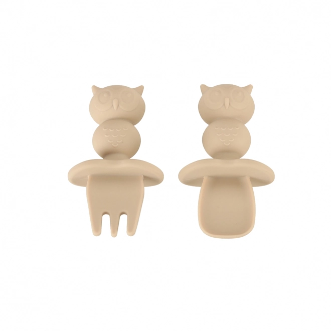 Siliconen babyset uil, 8 stuks, beige