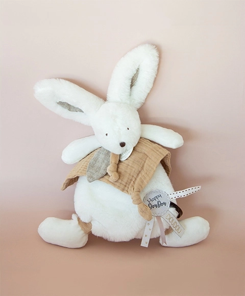Doudou plush bunny with beige cuddle blanket 25 cm