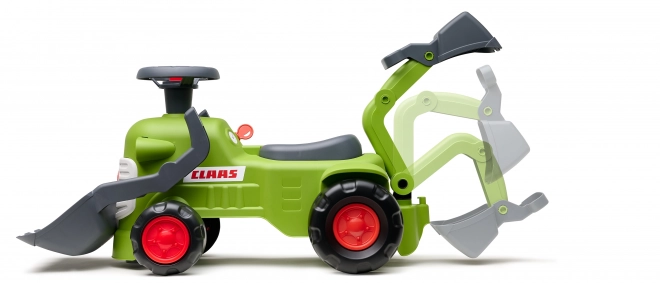 Rijdende tractor Claas met aanhanger, lader en schep