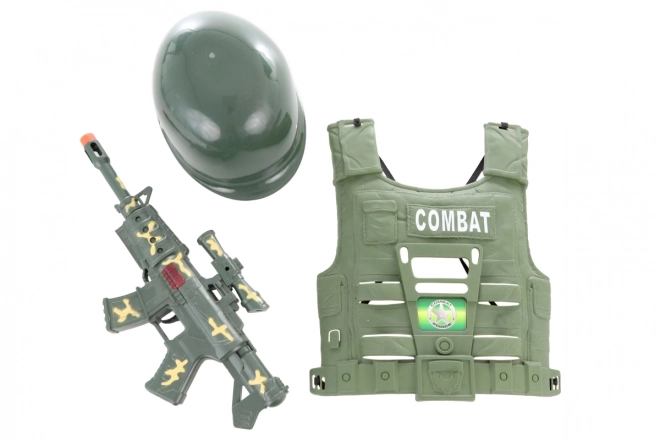 Militärset für Kinder mit Helm und Maschinengewehr