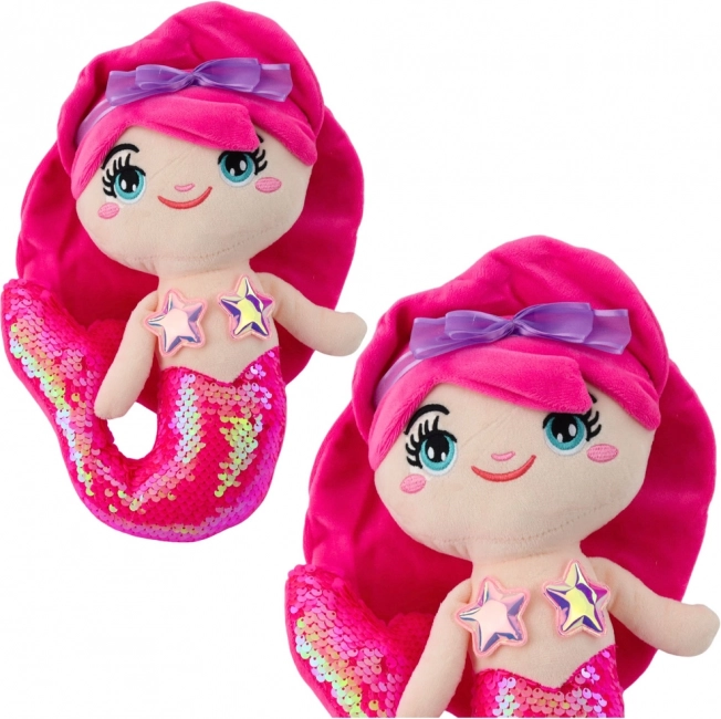 Plush Mermaid with Sequin Tail in Bright Pink 28 cm