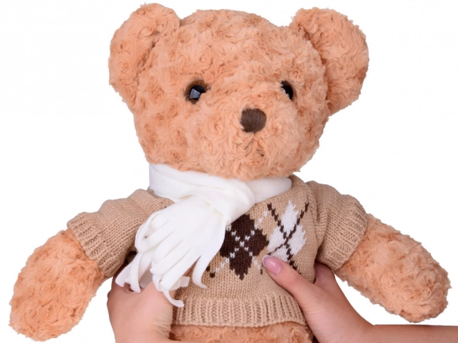 Zachte pluchen teddybeer met trui en sjaal, 60 cm
