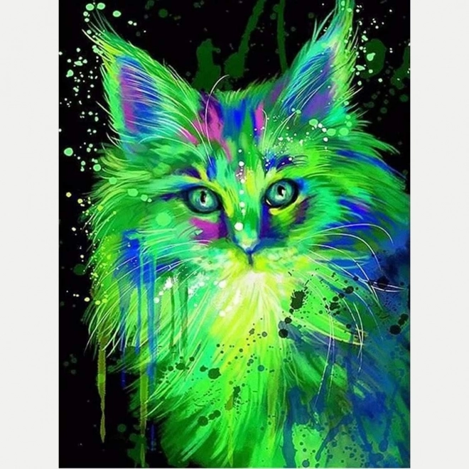 Diamantschilderij fluorescerende kat 30x40cm