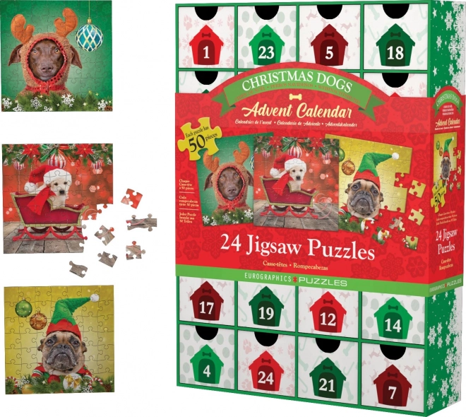 Adventskalender met Puzzel Eurographics 24 x 50 Stuks – Kersthondjes