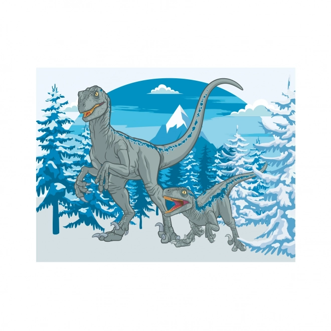 Blokjes kubus Jurassic wereld hout 12 stuks in doosje 22x18x4cm