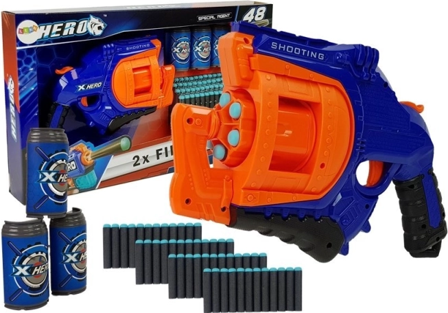Schaumstoffpistole mit Drehmagazin blau-orange