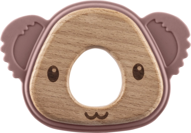 Siliconen houten bijtring Koala, Oud Roze