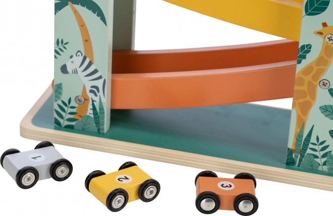 Racing Track with Three Wooden Cars