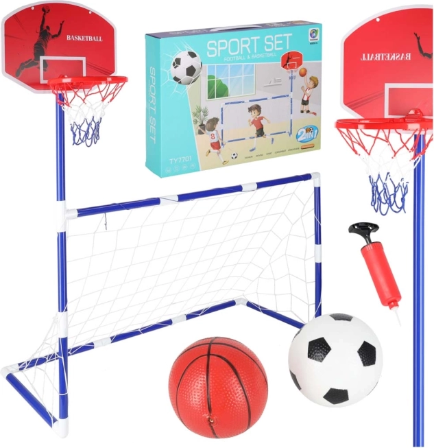 Football Goal and Basketball Hoop 2in1 with Two Balls and Pump