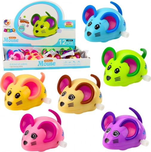 Souris à remontoir avec queue mobile 8 cm – assortiment de couleurs