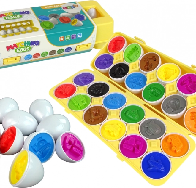 Educational Egg Sorter, 12 pcs – Vehicles, Colors & Shapes