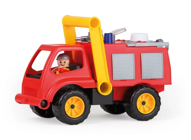 Spuitende brandweerauto met figuur