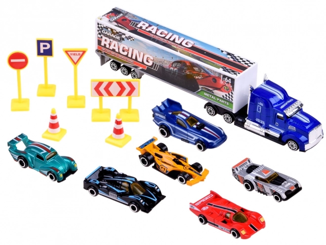 Metall-Spielzeugautos Set für kleine Rennfahrer mit Verkehrsschildern