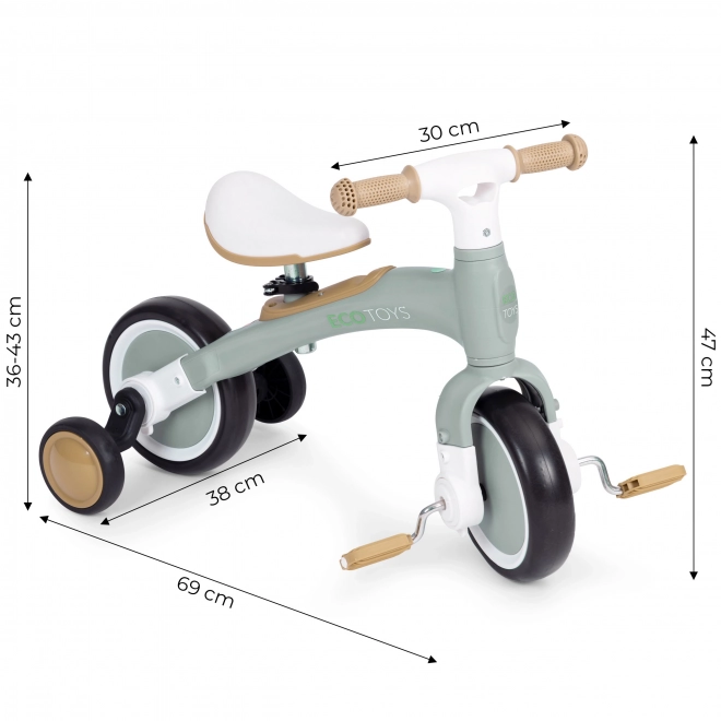 Balansfiets met pedalen - trainingszijwielen 3in1 ECOTOYS – Groene