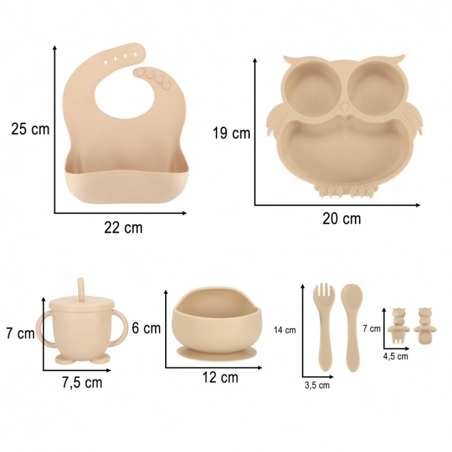 Siliconen babyset uil, 8 stuks, beige