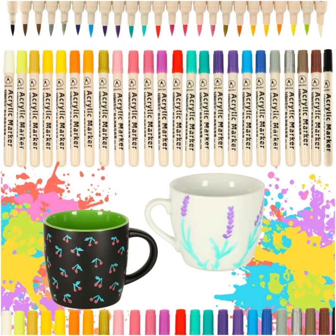 Set of Acrylic Markers for Painting on Ceramics, Glass, and Fabrics 24 pcs